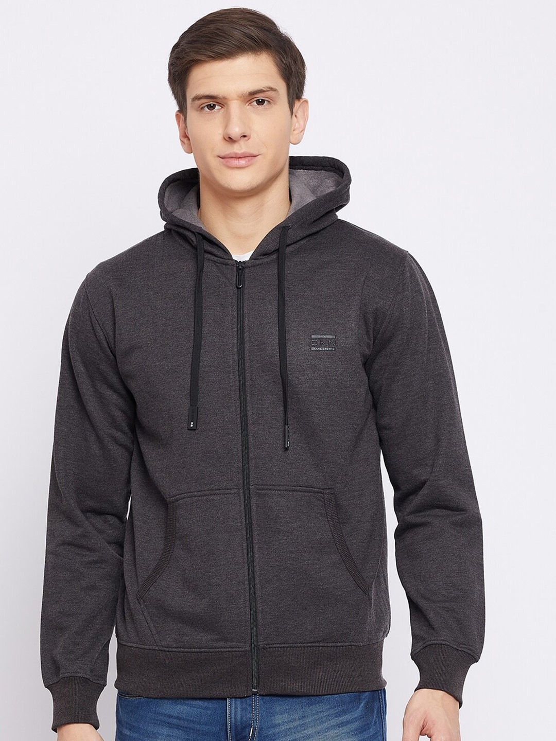

Okane Men Grey Hooded Sweatshirt