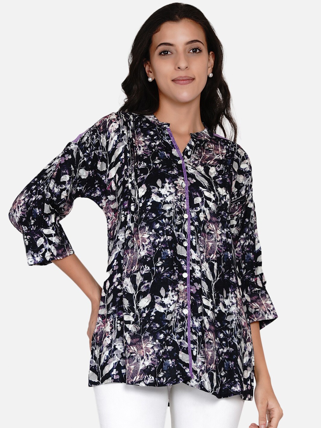 

The Kaftan Company Purple Floral Regular Top