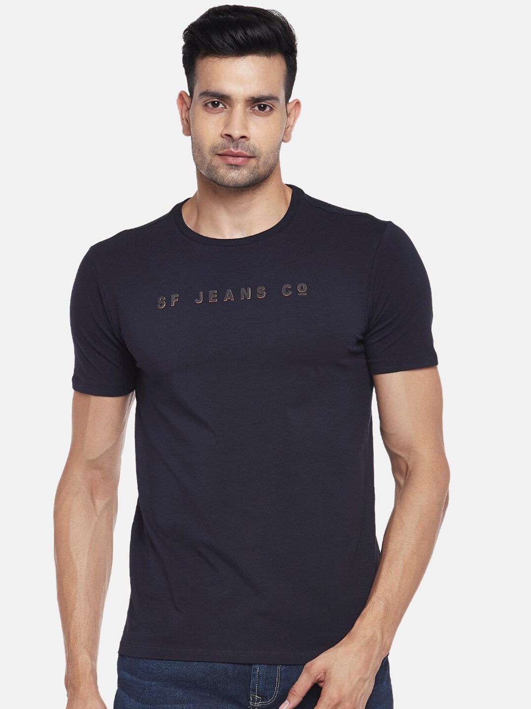 

SF JEANS by Pantaloons Men Navy Blue Applique Slim Fit T-shirt