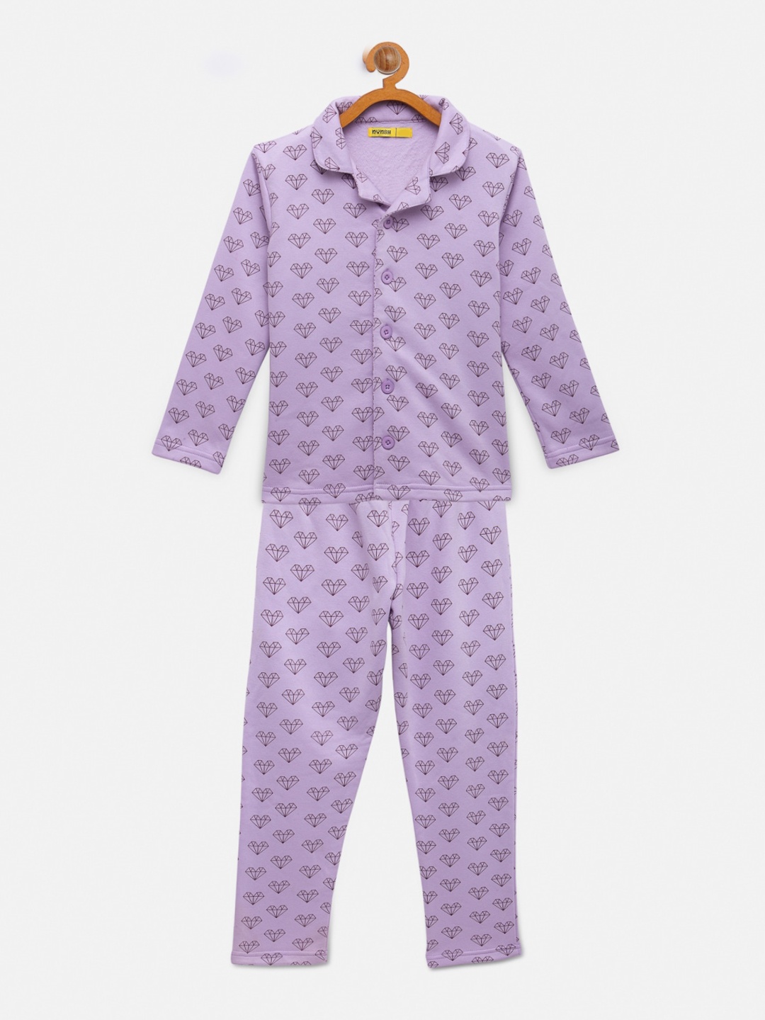 

NYNSH Girls Purple Printed Cotton Night suit