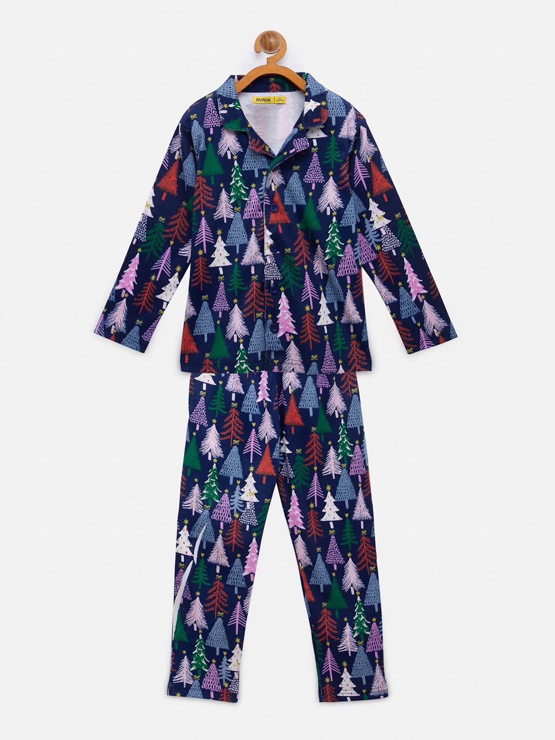 

NYNSH Girls Navy Blue & Red Printed Night suit