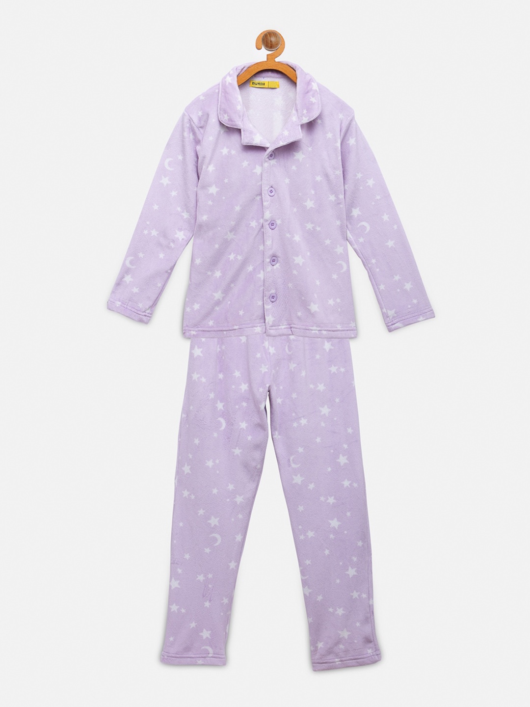 

NYNSH Girls Purple & White Printed Night suit
