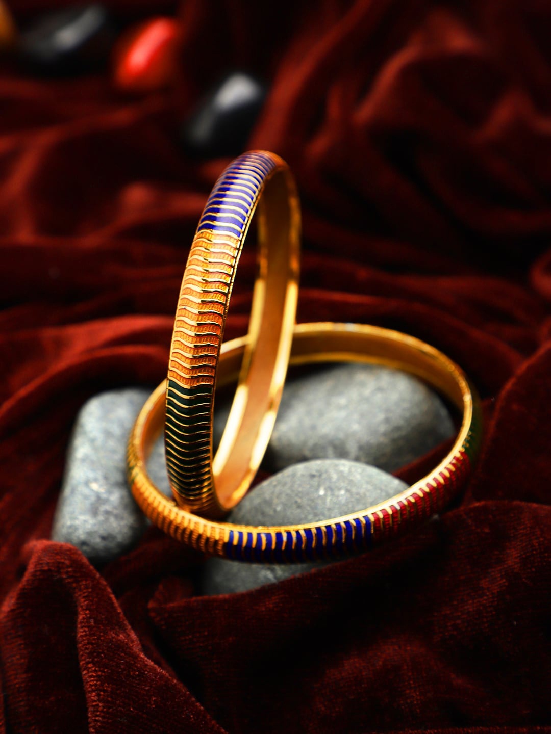 

Mali Fionna Women Set Of 2 Blue & Gold-Toned Bangles