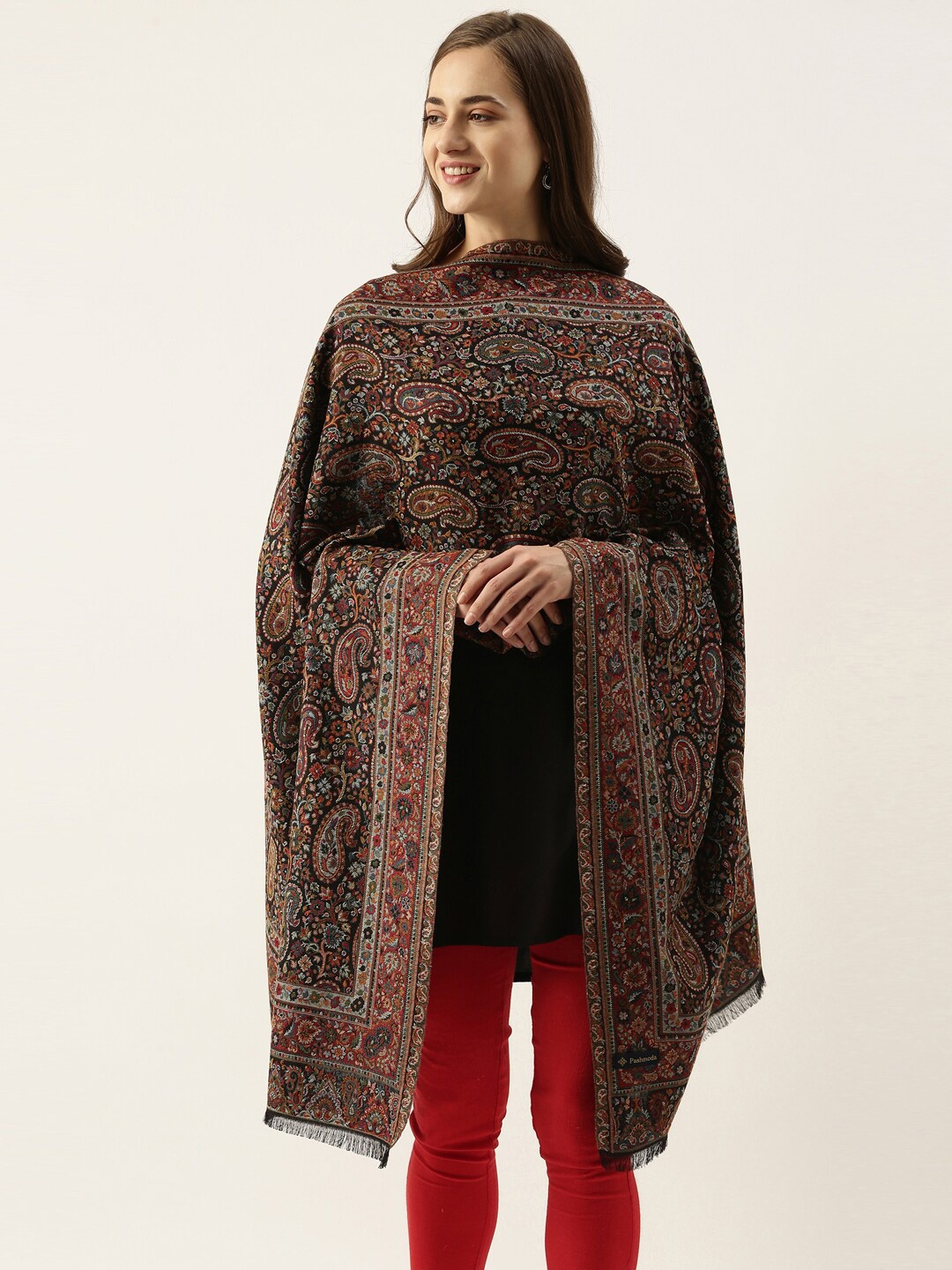 

Pashmoda Women Black & Red Woven Design Stole
