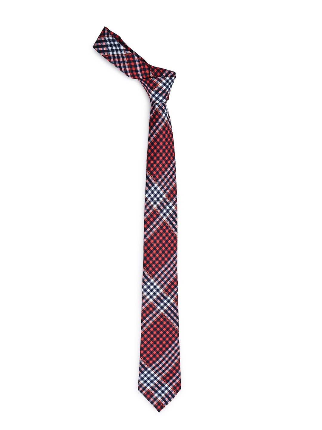 

FINNOY Men Red & White Woven Design Skinny Tie