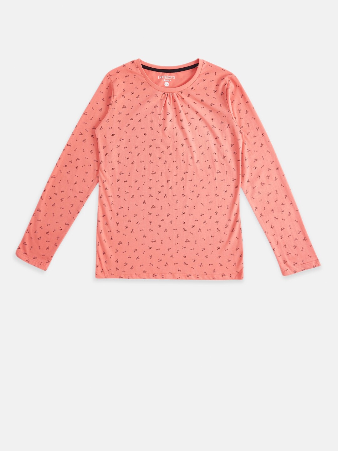 

Pantaloons Junior Girls Peach-Coloured Printed Henley Neck T-shirt