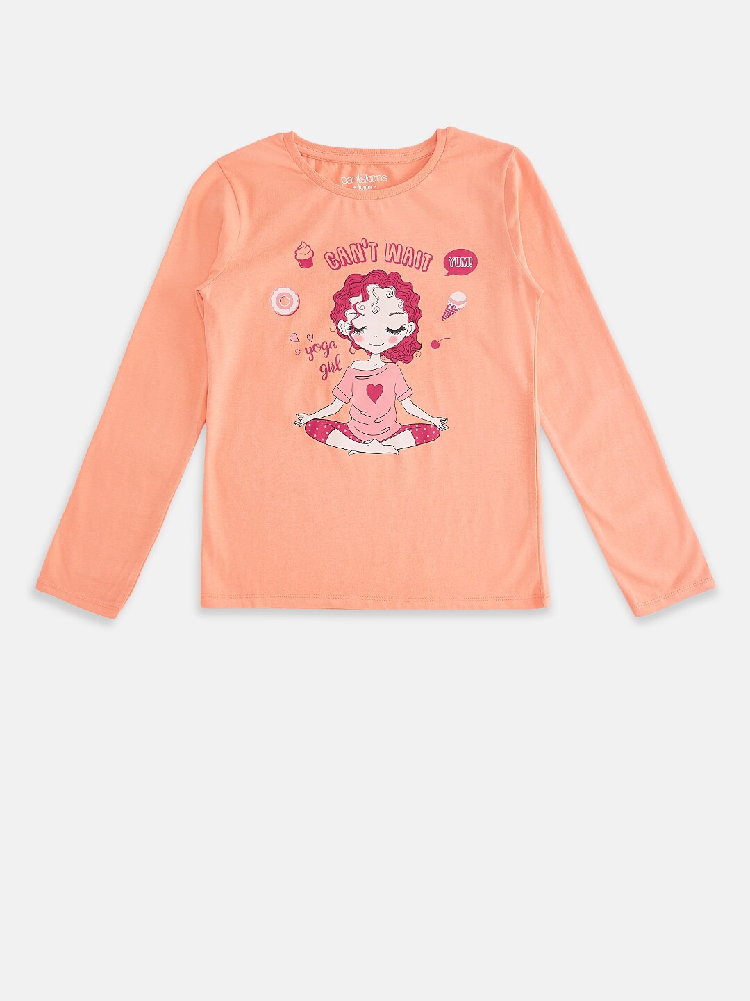 

Pantaloons Junior Girls Peach-Coloured Printed Applique T-shirt