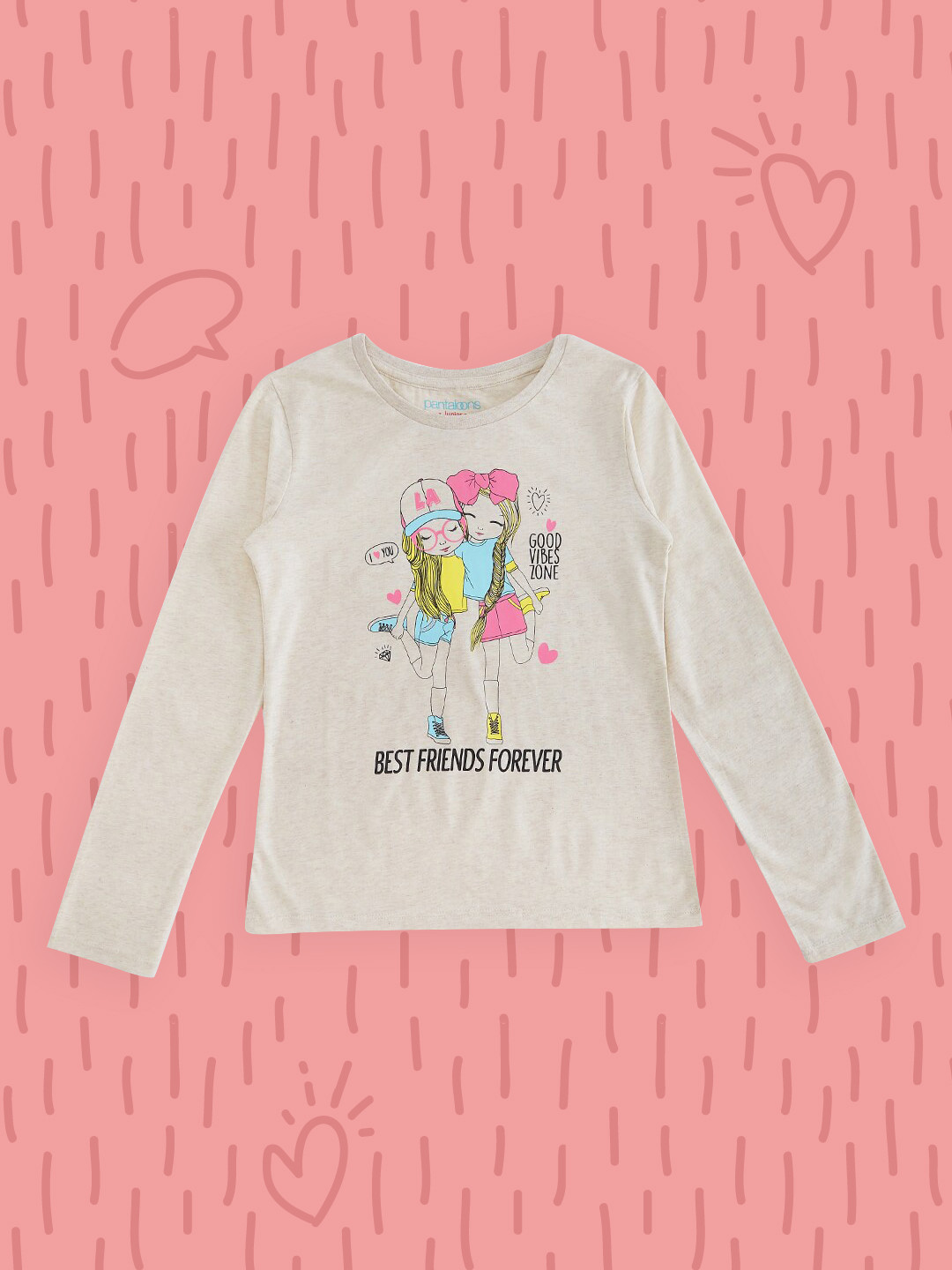 

Pantaloons Junior Girls Beige Printed Pure Cotton T-shirt