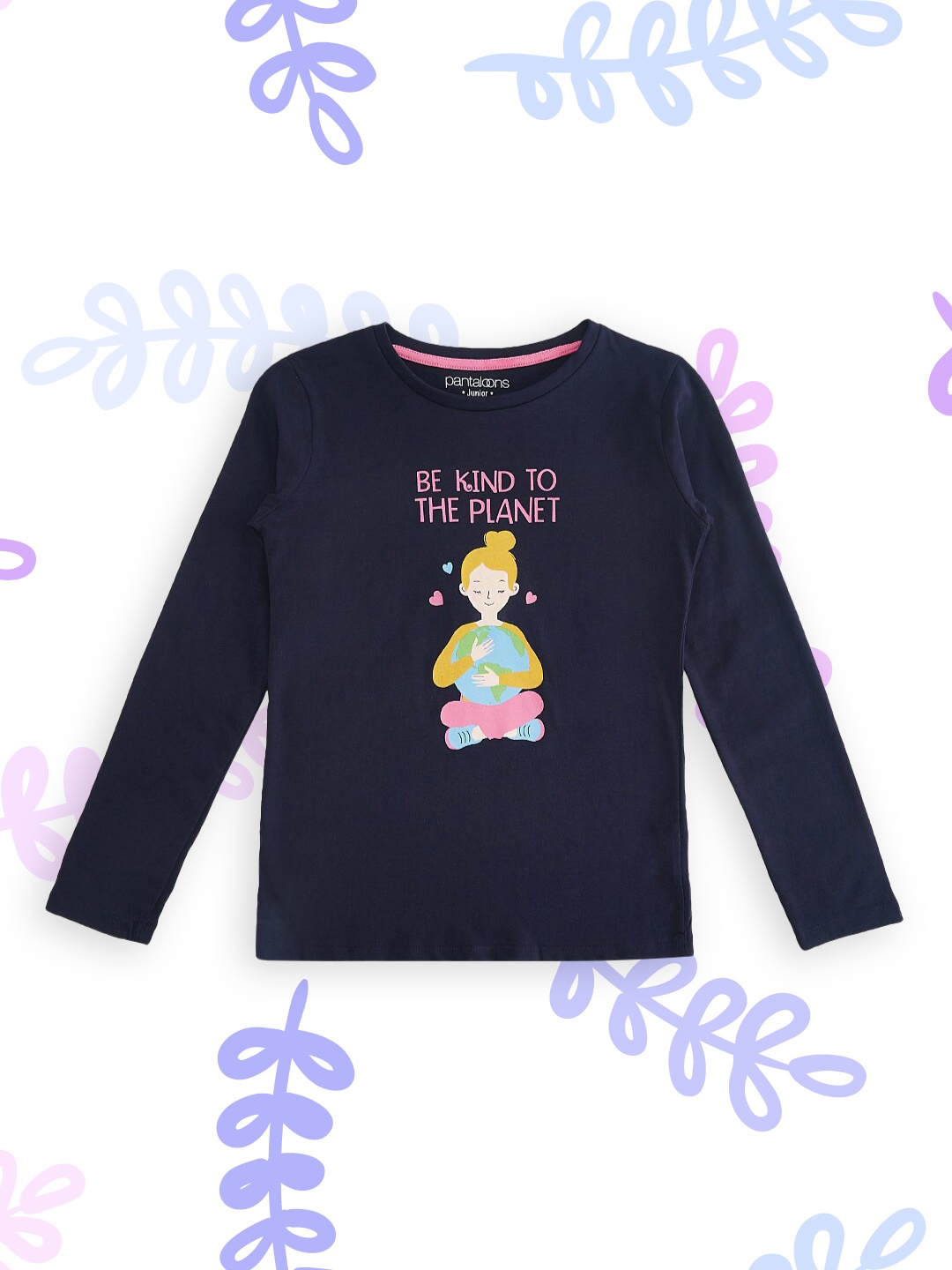 

Pantaloons Junior Girls Navy Blue & Beige Printed T-shirt