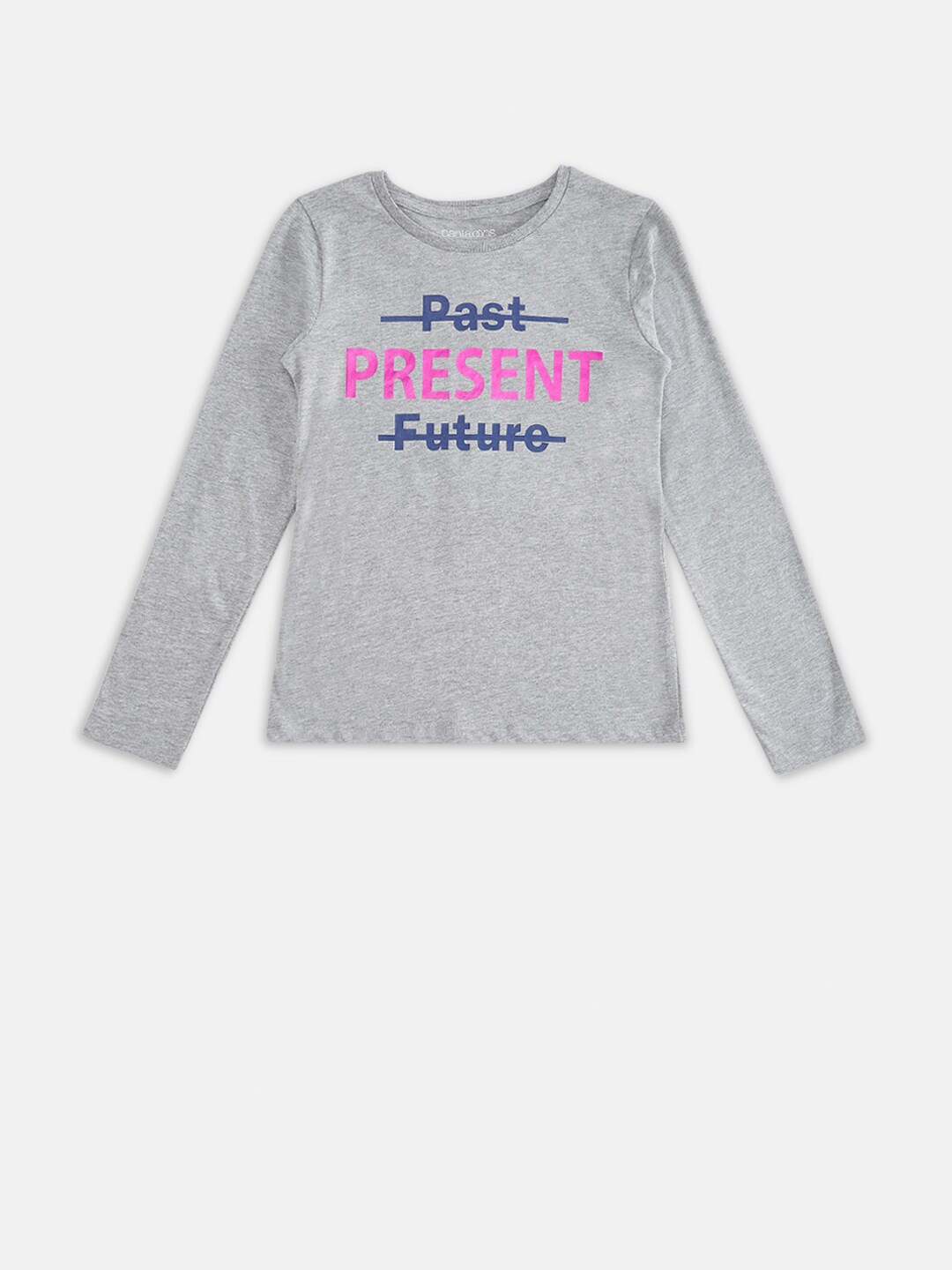 

Pantaloons Junior Girls Grey Melange Typography Printed T-shirt