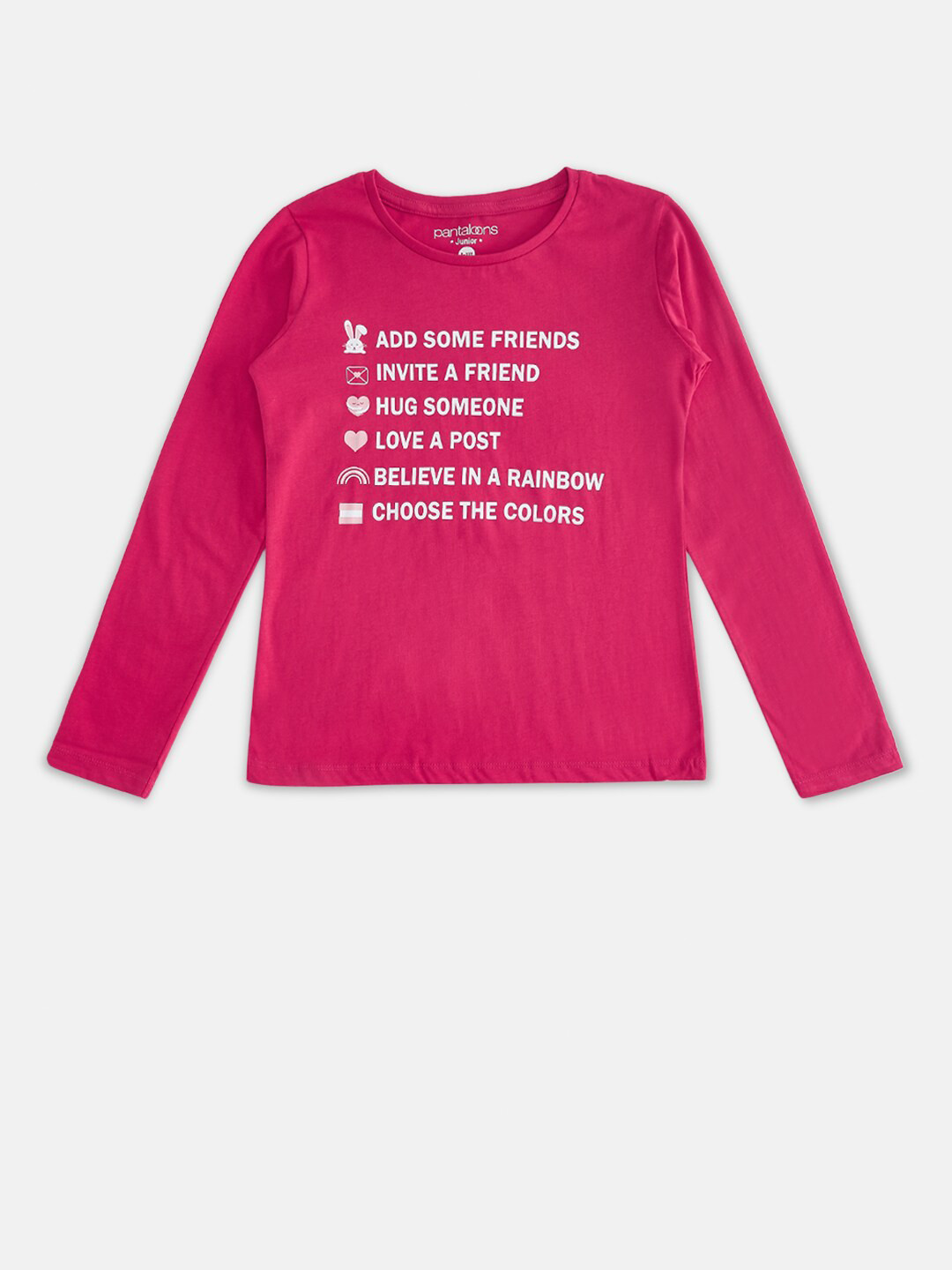 

Pantaloons Junior Girls Fuchsia Typography Printed Pure Cotton T-shirt