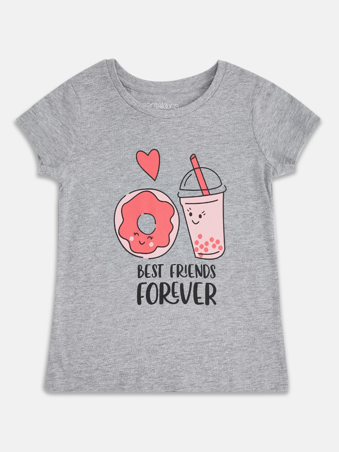 

Pantaloons Junior Girls Grey Melange Printed Pure Cotton T-shirt