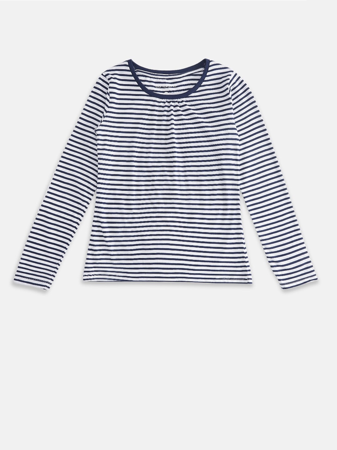 

Pantaloons Junior Girls Navy Blue & White Striped Henley Neck T-shirt