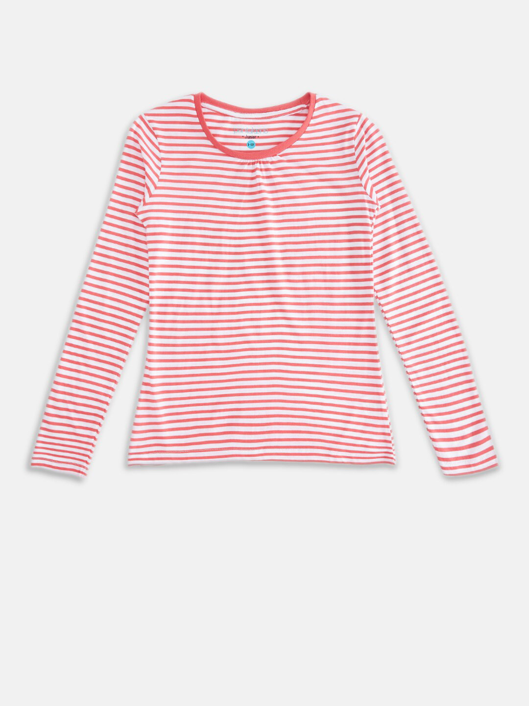 

Pantaloons Junior Girls Pink Striped Cotton T-shirt
