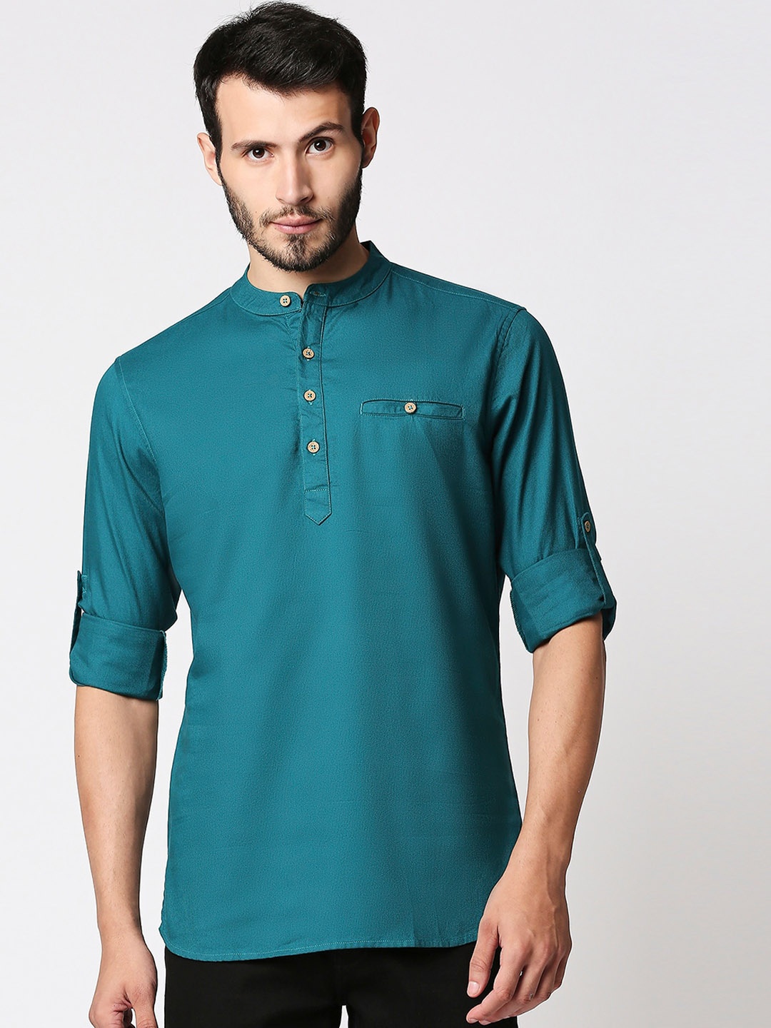

Bewakoof Men Green Solid Straight Regular Kurta