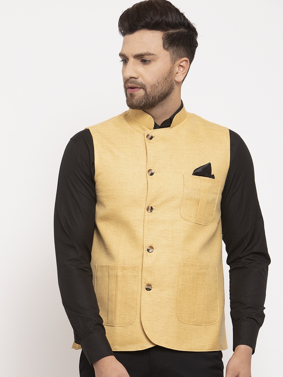 

KLOTTHE Men Beige Solid Woven Nehru Jacket