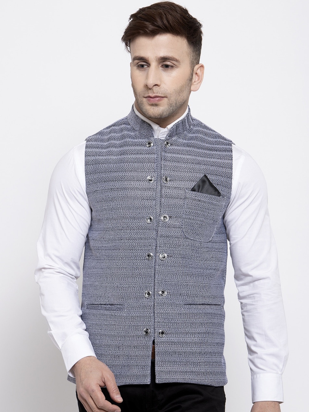 

KLOTTHE Men Grey Woven Design Nehru Jacket