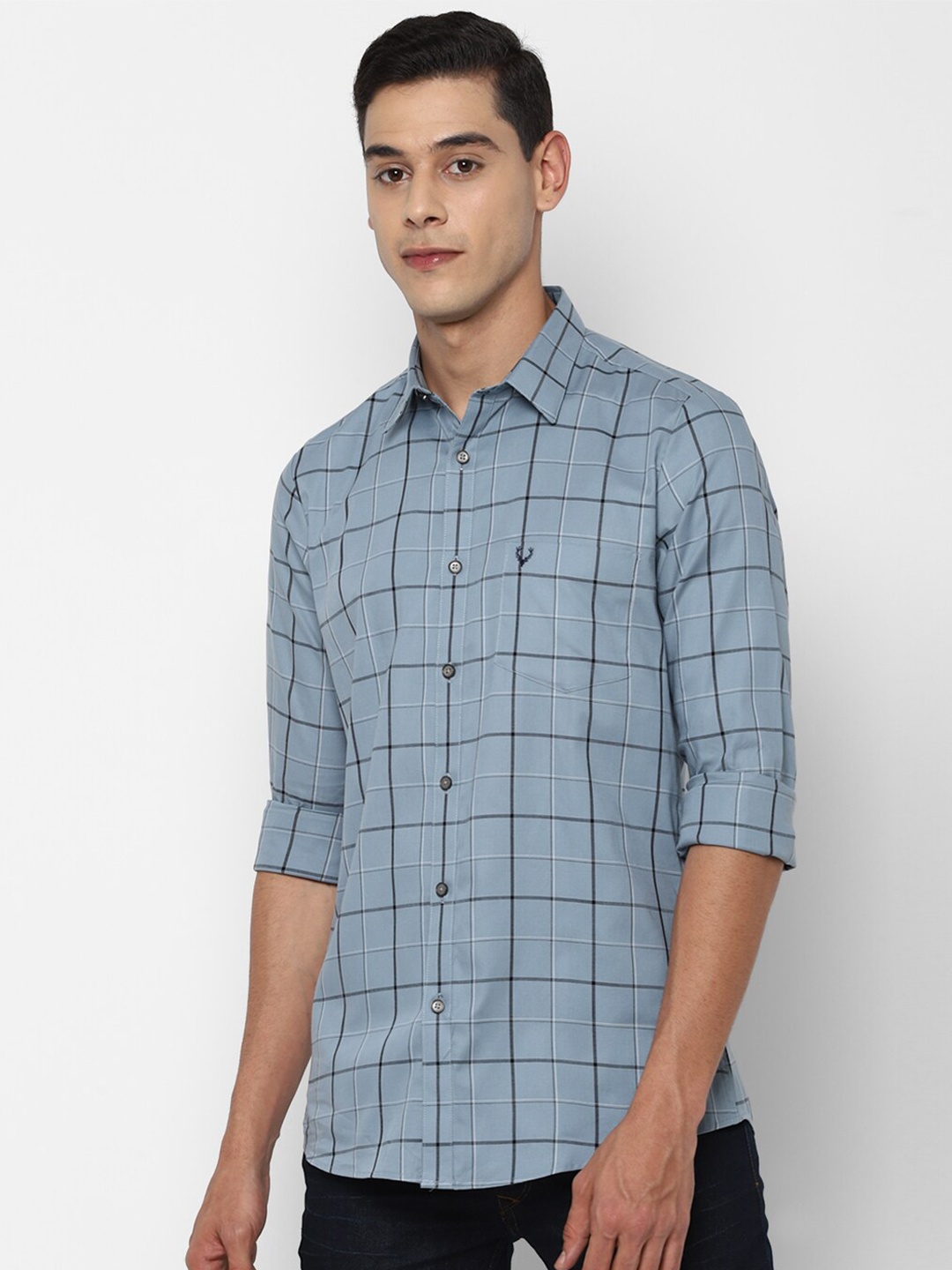 

Allen Solly Men Blue Slim Fit Windowpane Checks Opaque Checked Casual Shirt