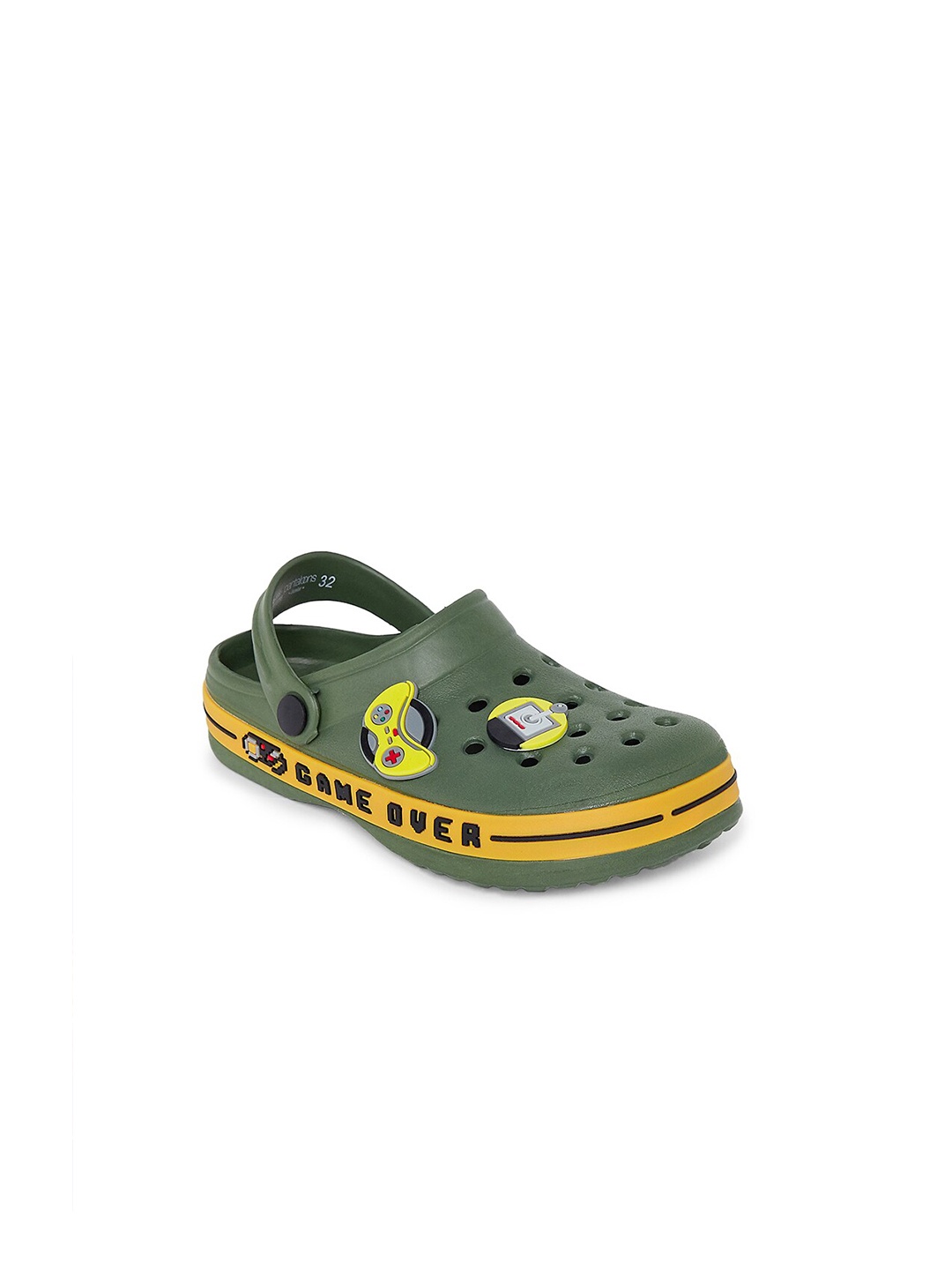 

Pantaloons Junior Boys Olive Green & Yellow Printed Rubber Clogs