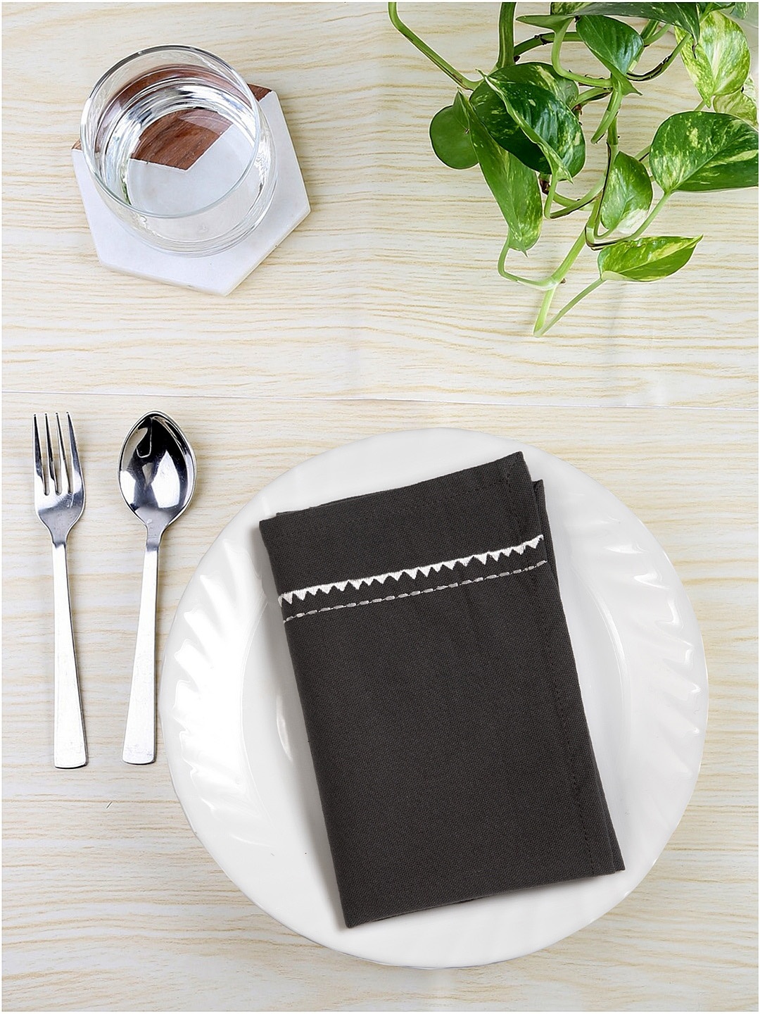 

BLANC9 Set Of 6 Grey Solid Cotton Square Table Napkins