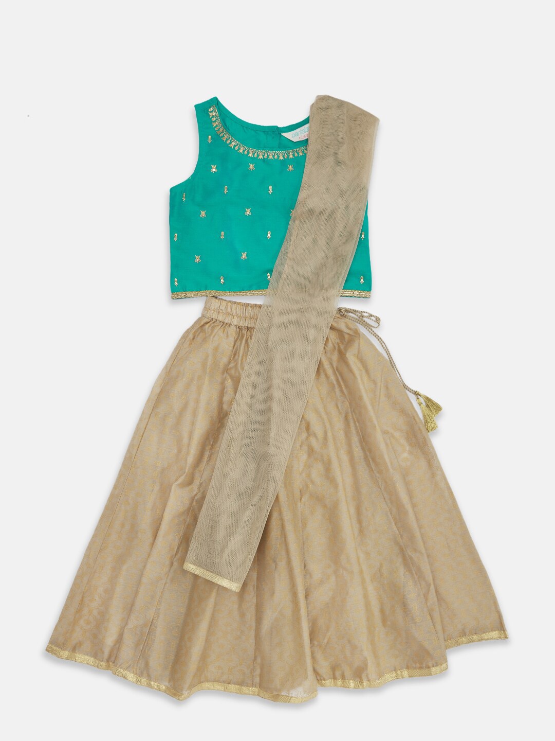 

AKKRITI BY PANTALOONS Girls Turquoise Blue Lehenga Choli Set