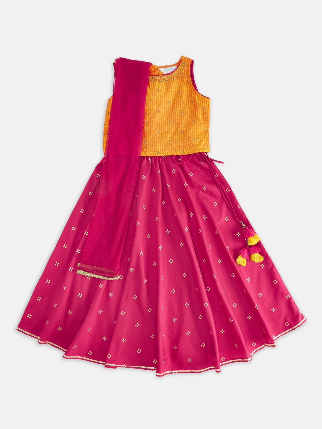 

AKKRITI BY PANTALOONS Girls Embroidered Ready to Wear Lehenga & Blouse With Dupatta, Mustard
