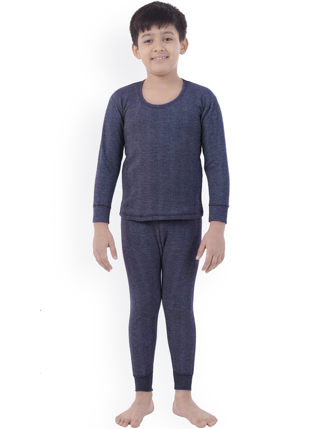 

Zoom Minimondo Unisex Kids Navy Blue Self-Striped Thermal Set