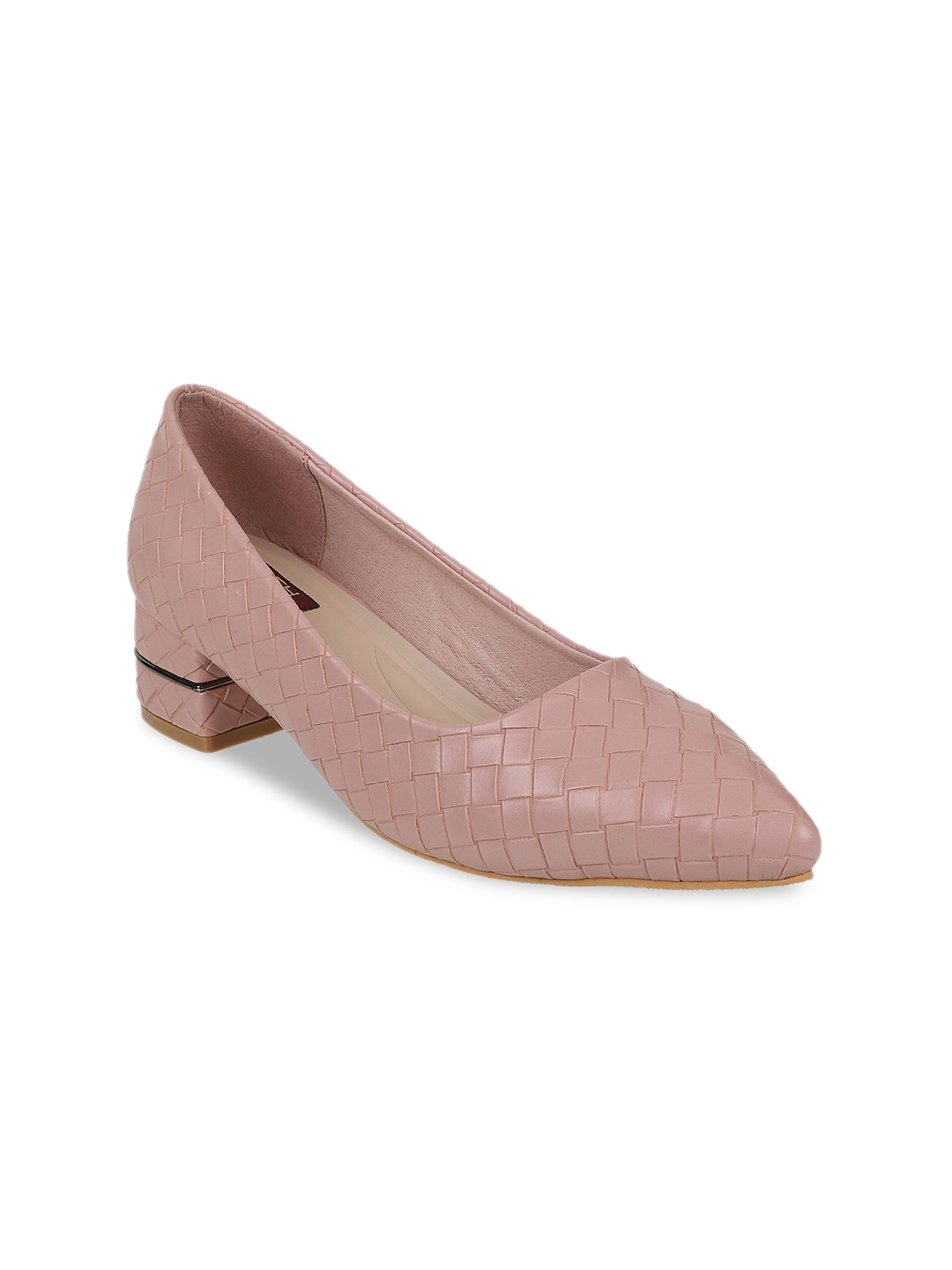

SHUZ TOUCH Nude-Coloured Woven Design Block Pumps