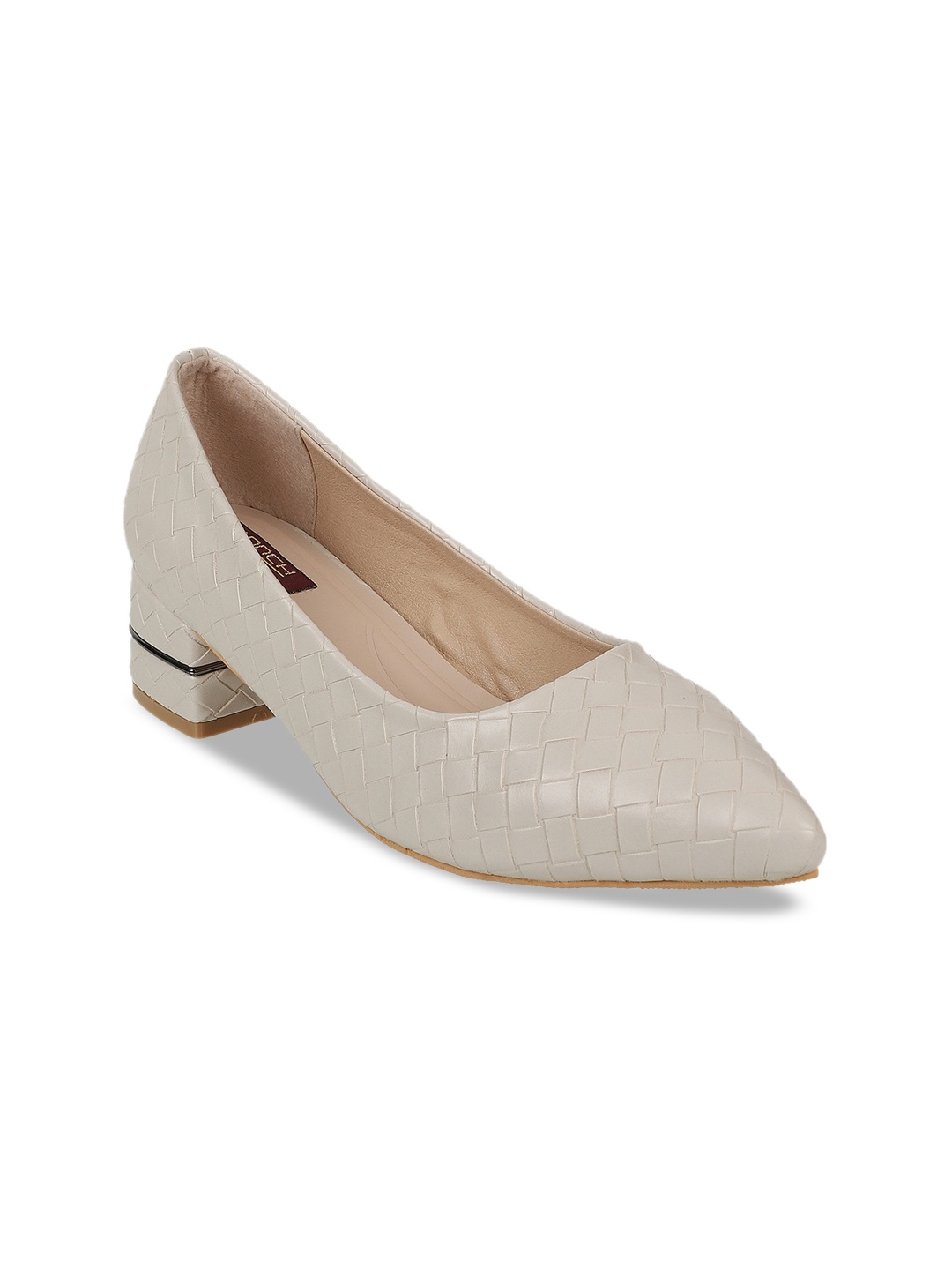 

SHUZ TOUCH Beige Textured Block Pumps