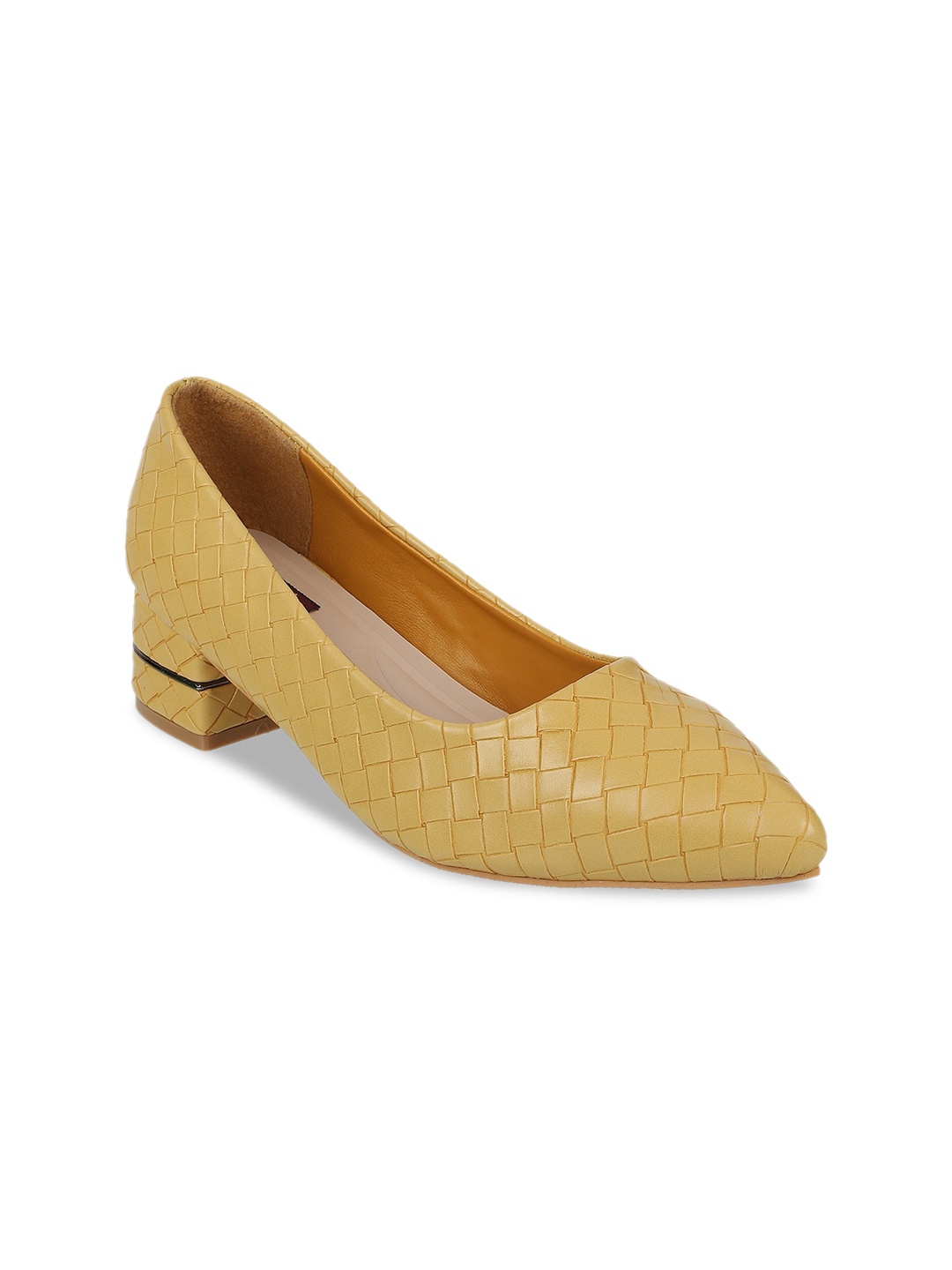 

SHUZ TOUCH Women Yellow Woven Design Block Pumps