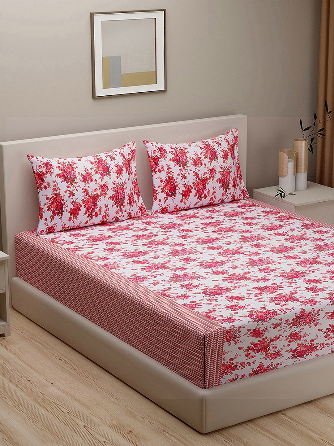 

SWAYAM White Veda Floral Print 160 TC Cotton Double Bedsheet Set