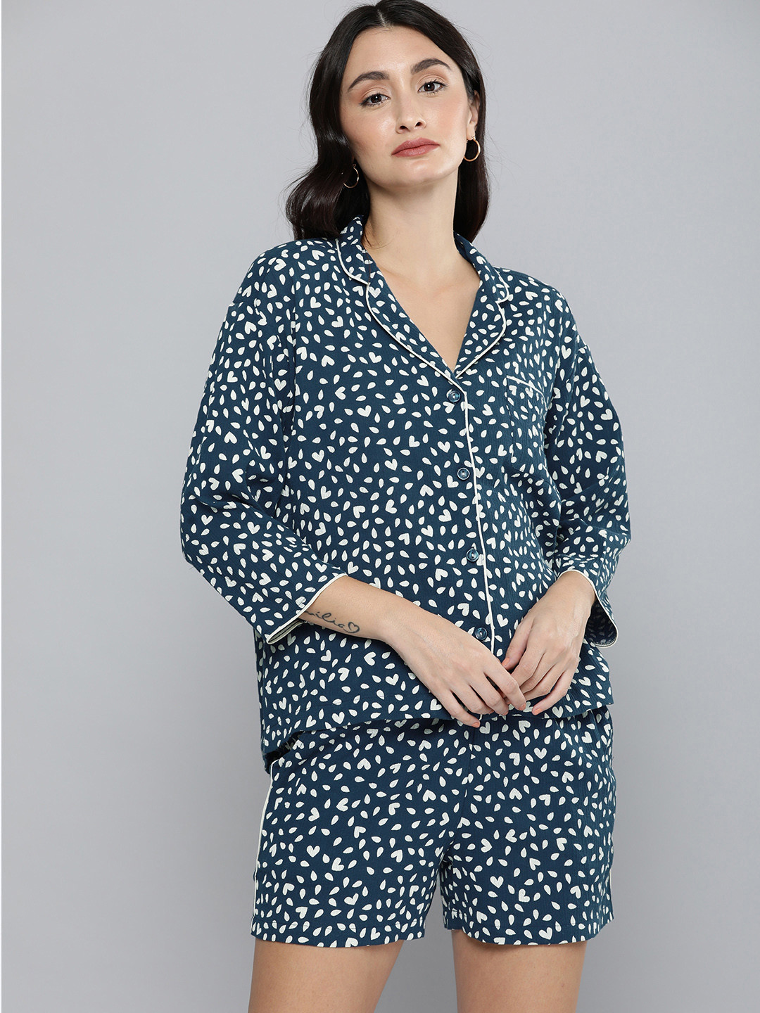 

Chemistry Women Blue Printed Pure Cotton Night Suit