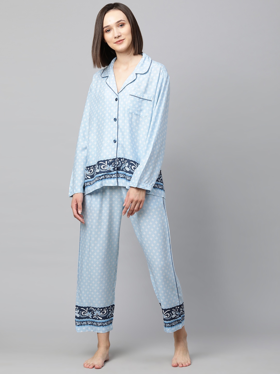 

Chemistry Women Blue Printed Night Suit