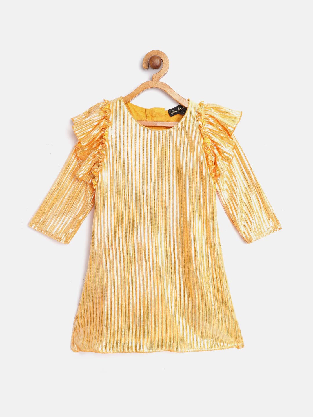 

Bella Moda Yellow Embellished Striped Ruffled A-Line Dress