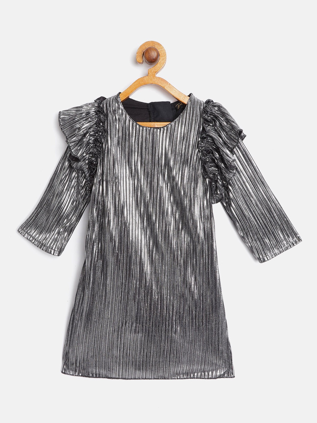

Bella Moda Black Embellished Striped Ruffled A-Line Dress