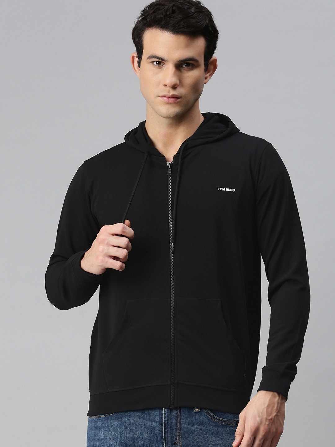 

TOM BURG Men Black Hooded Sweatshirt