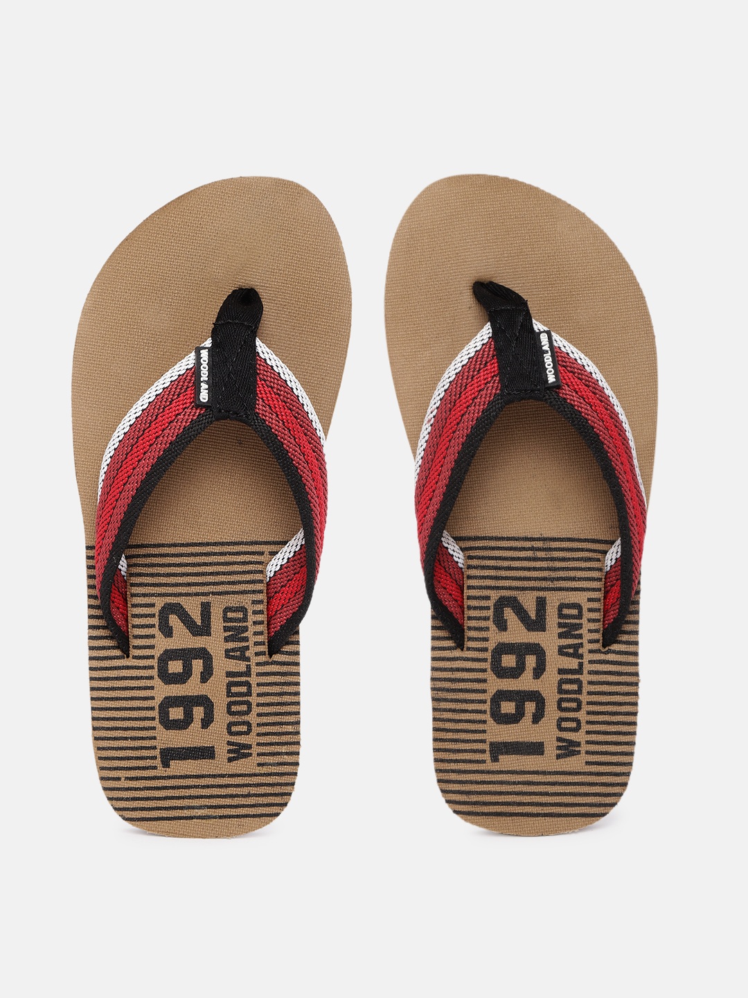 

Woodland Men Camel Brown & Red Striped Thong Flip-Flops