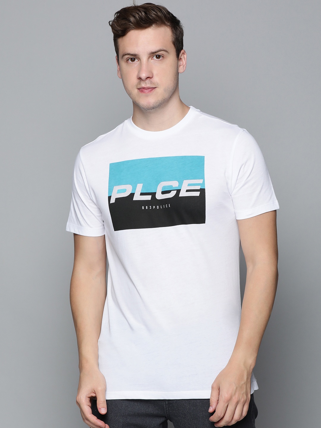 

883 Police Men White Brand Logo Printed Pure Cotton T-shirt