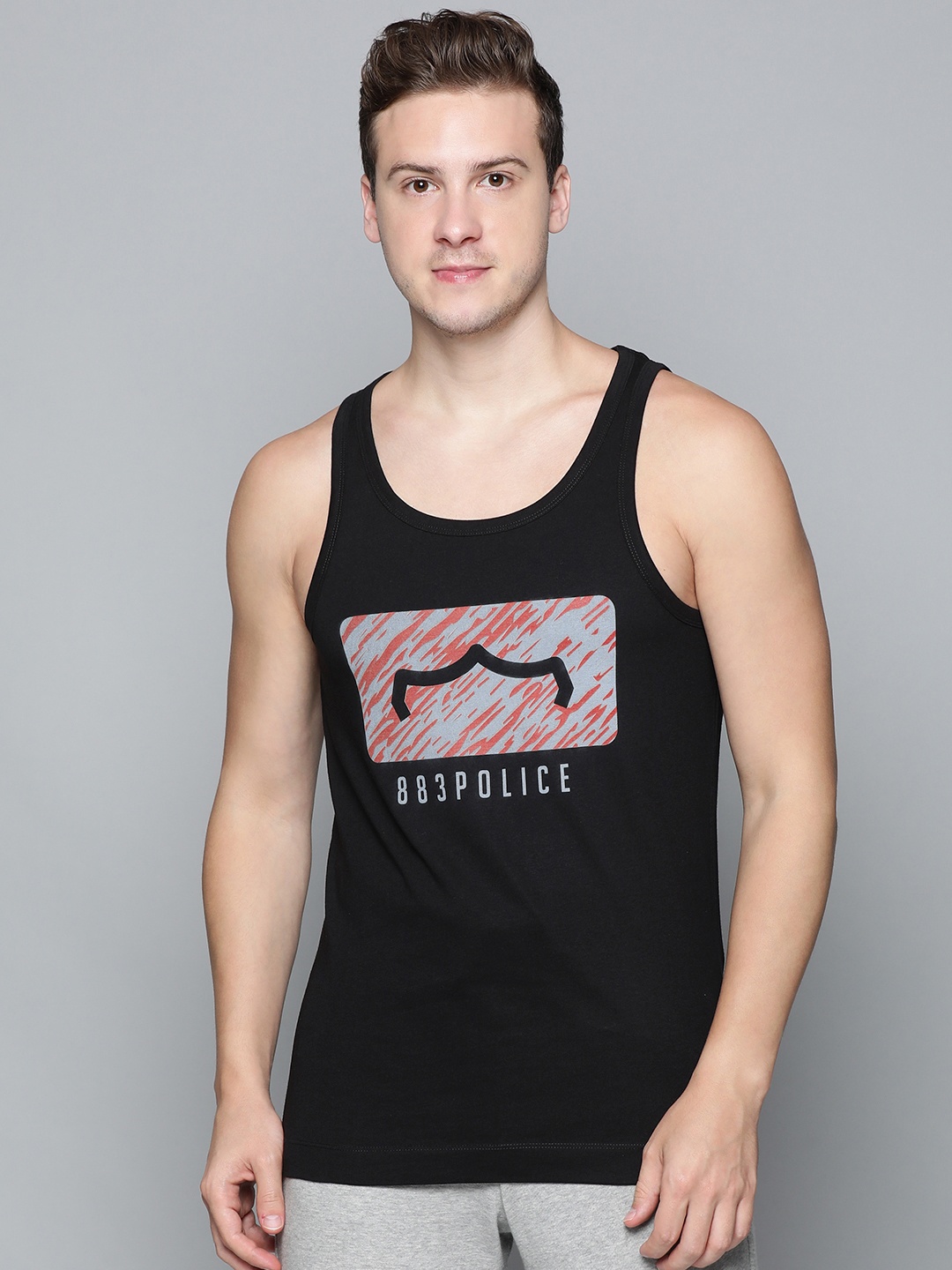 

883 Police Men Black Brand Logo Printed T-shirt
