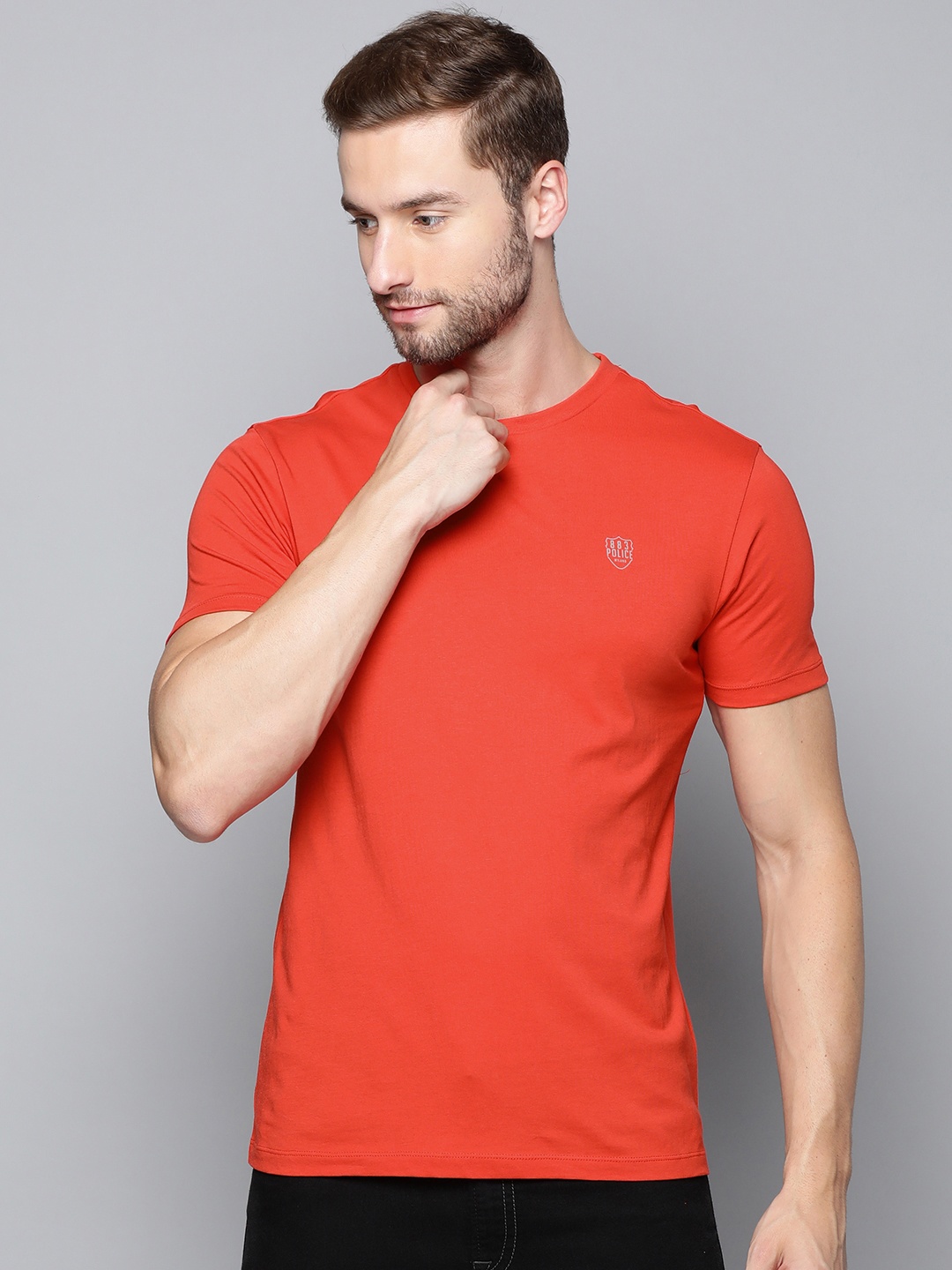 

883 Police Men Red Brand Logo Print Detail Pure Cotton T-shirt