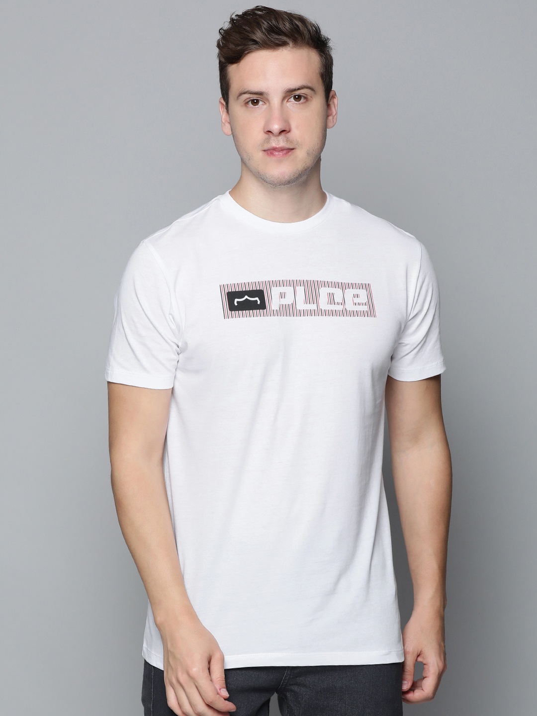 

883 Police Men White Brand Logo Printed Pure Cotton T-shirt