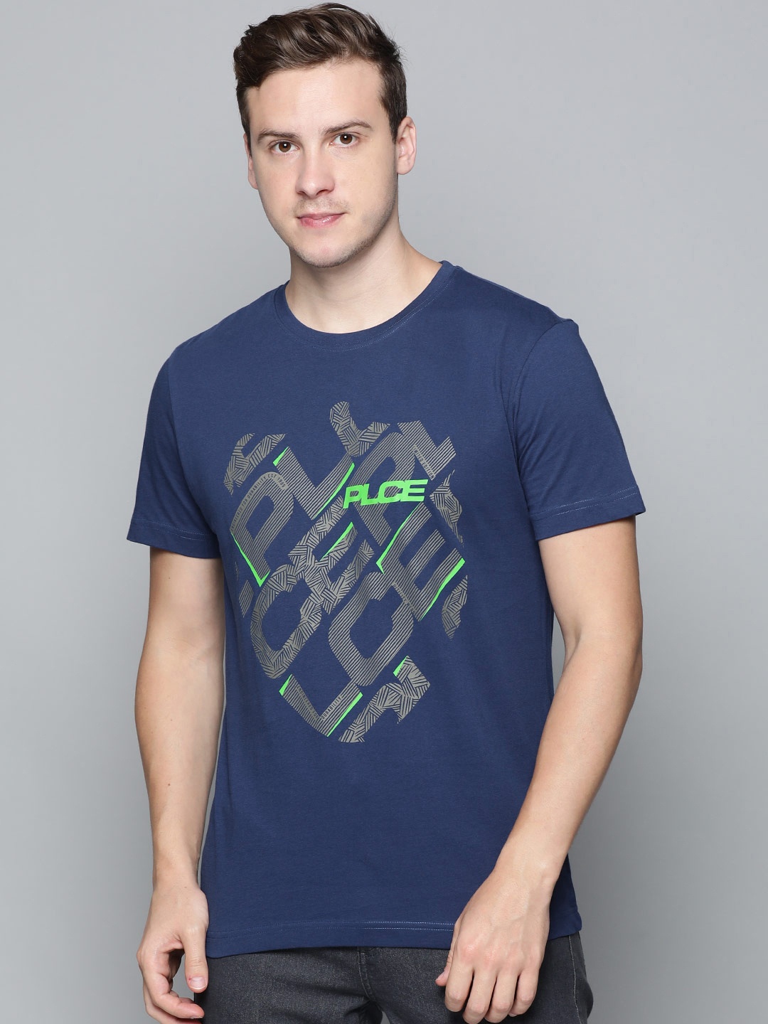 

883 Police Men Navy Blue Brand Logo Printed Pure Cotton T-shirt