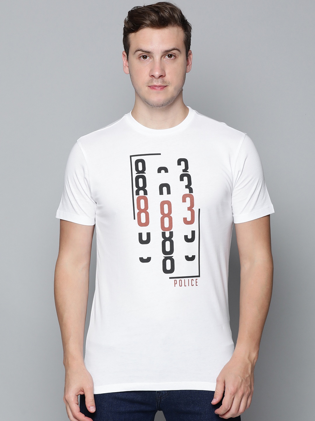 

883 Police Men White Cotton Typography T-shirt