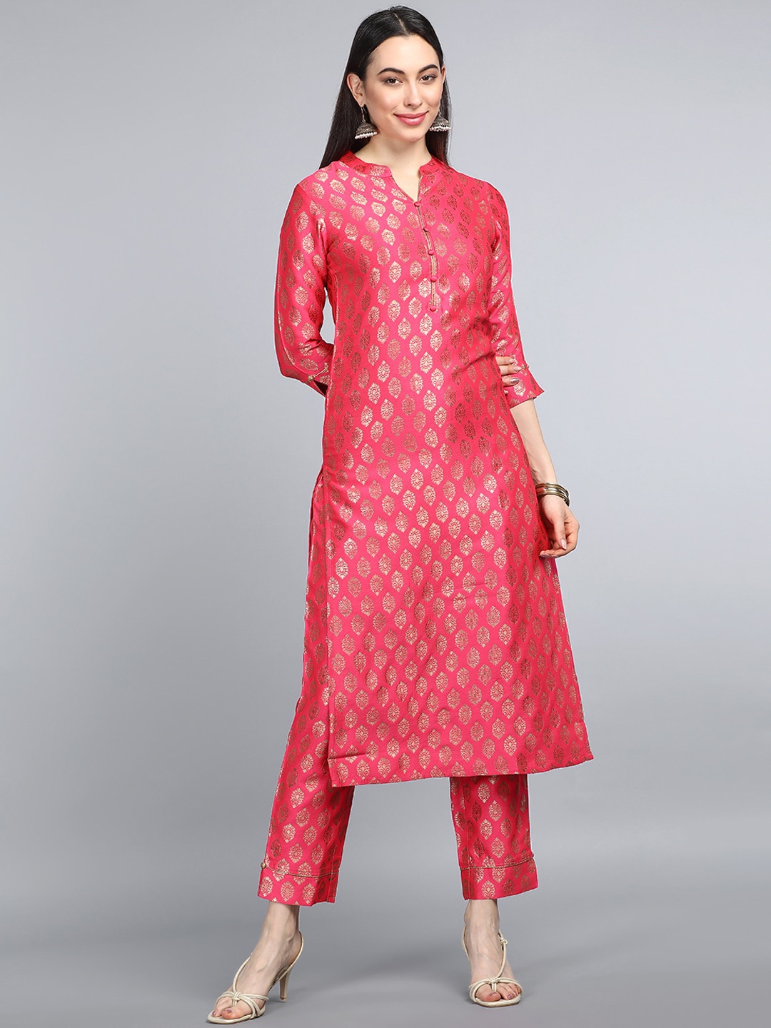 

AHIKA Women Coral Ethnic Motifs Printed A-Line Kurta With Trousers