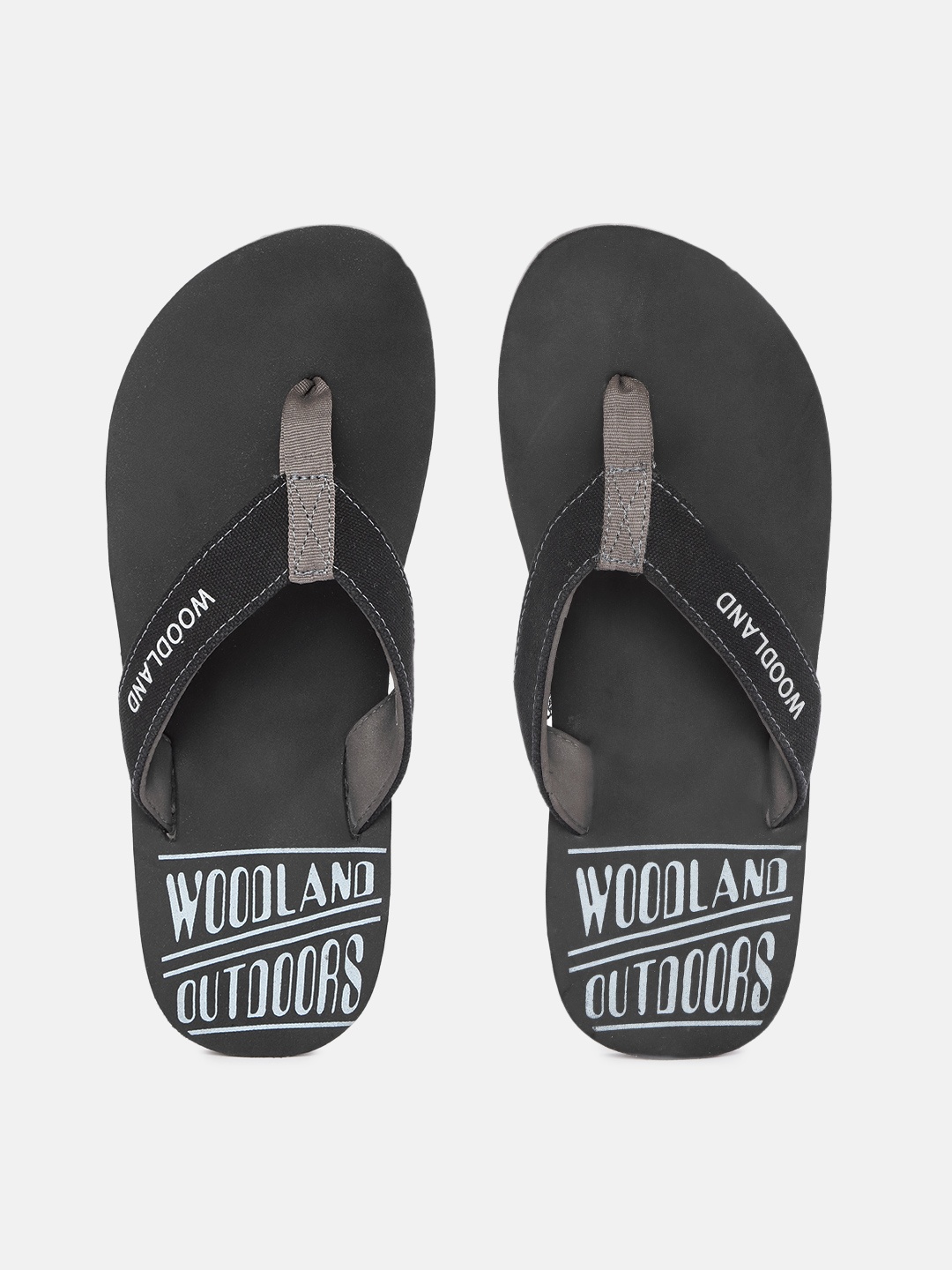 

Woodland Men Black & Grey Brand Logo Print Detail Thong Flip-Flops