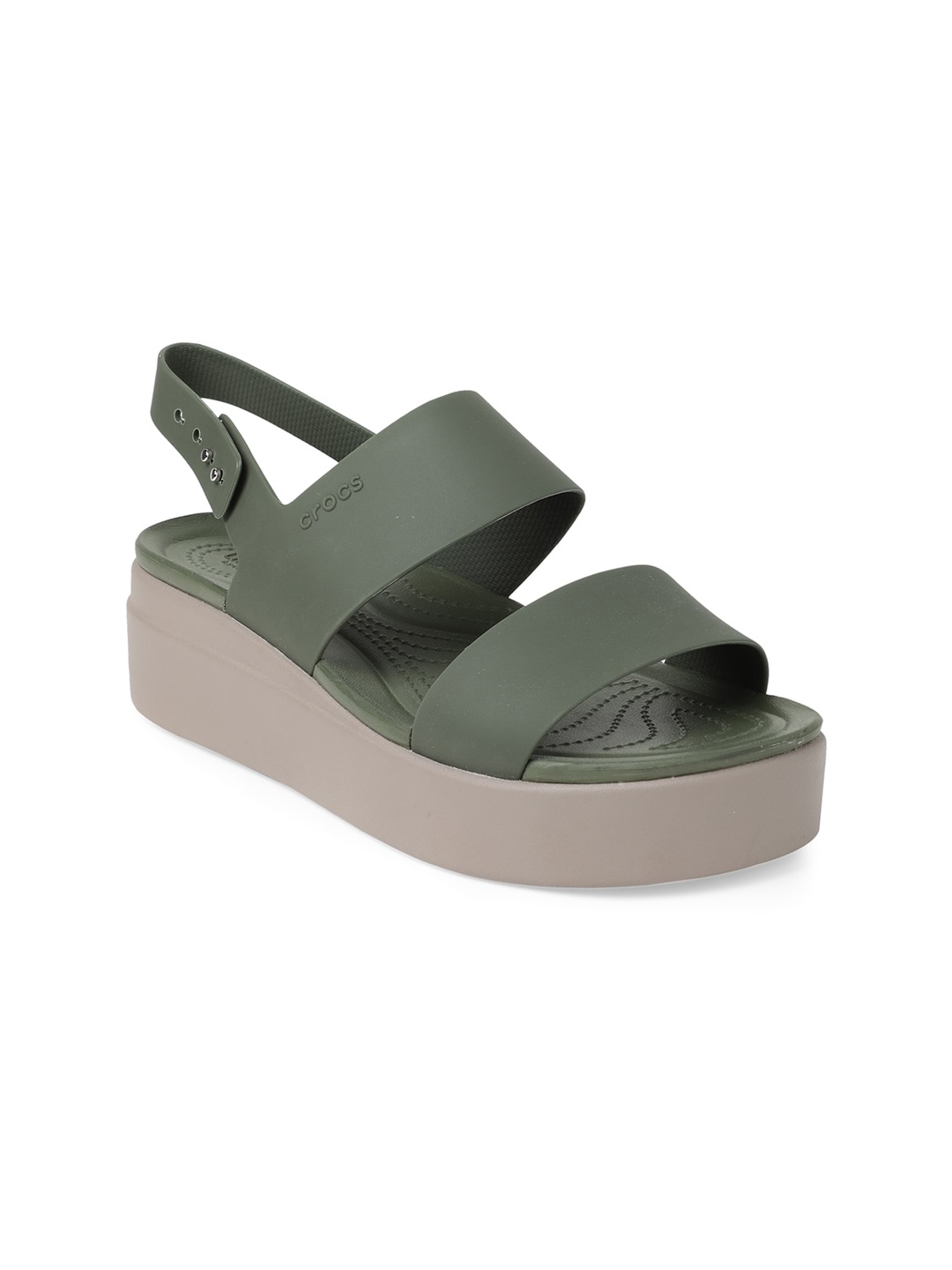 

Crocs Brooklyn Green Solid Flatform Sandals