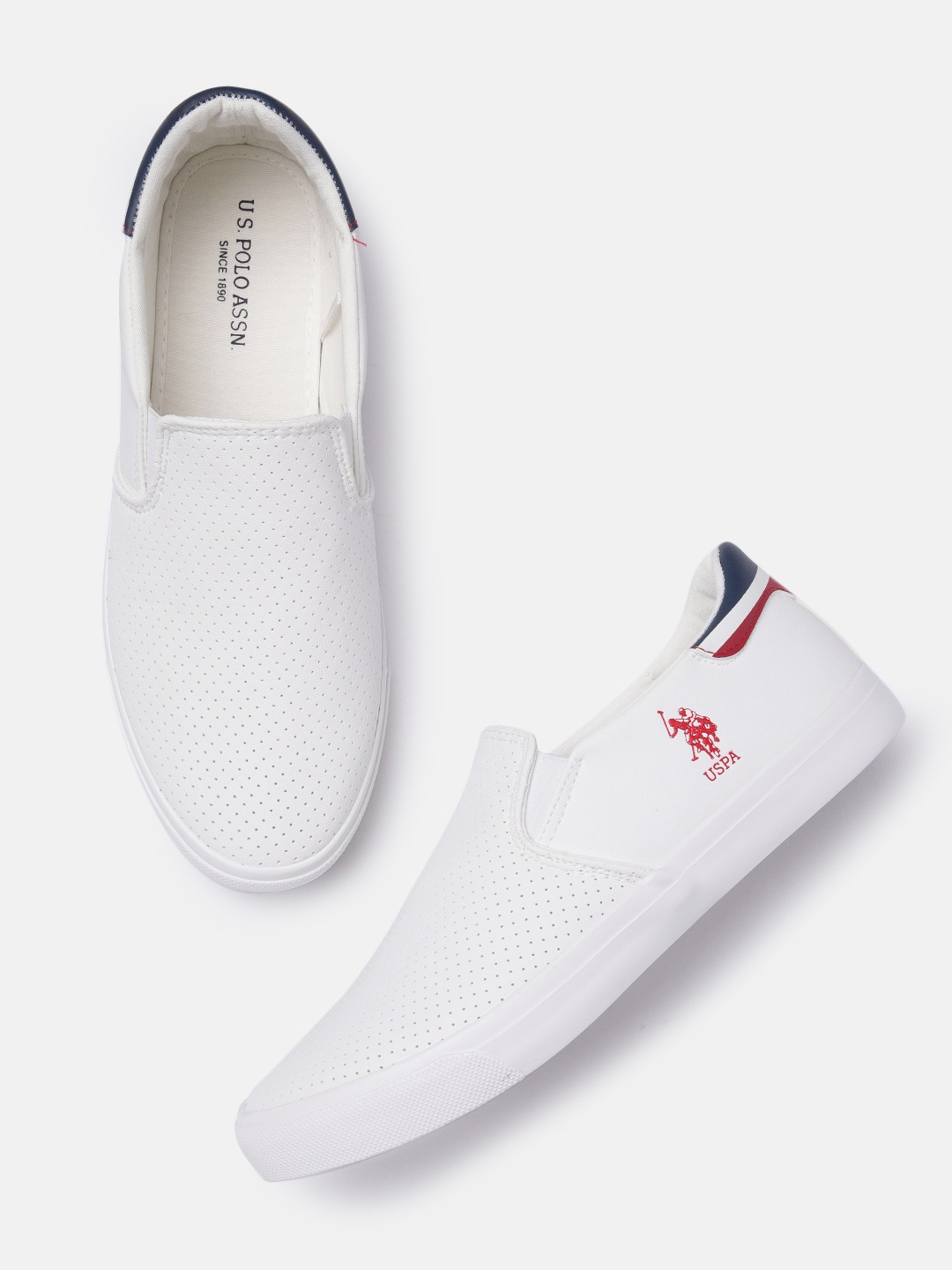 

U S Polo Assn Men Off White PU Slip-On Sneakers