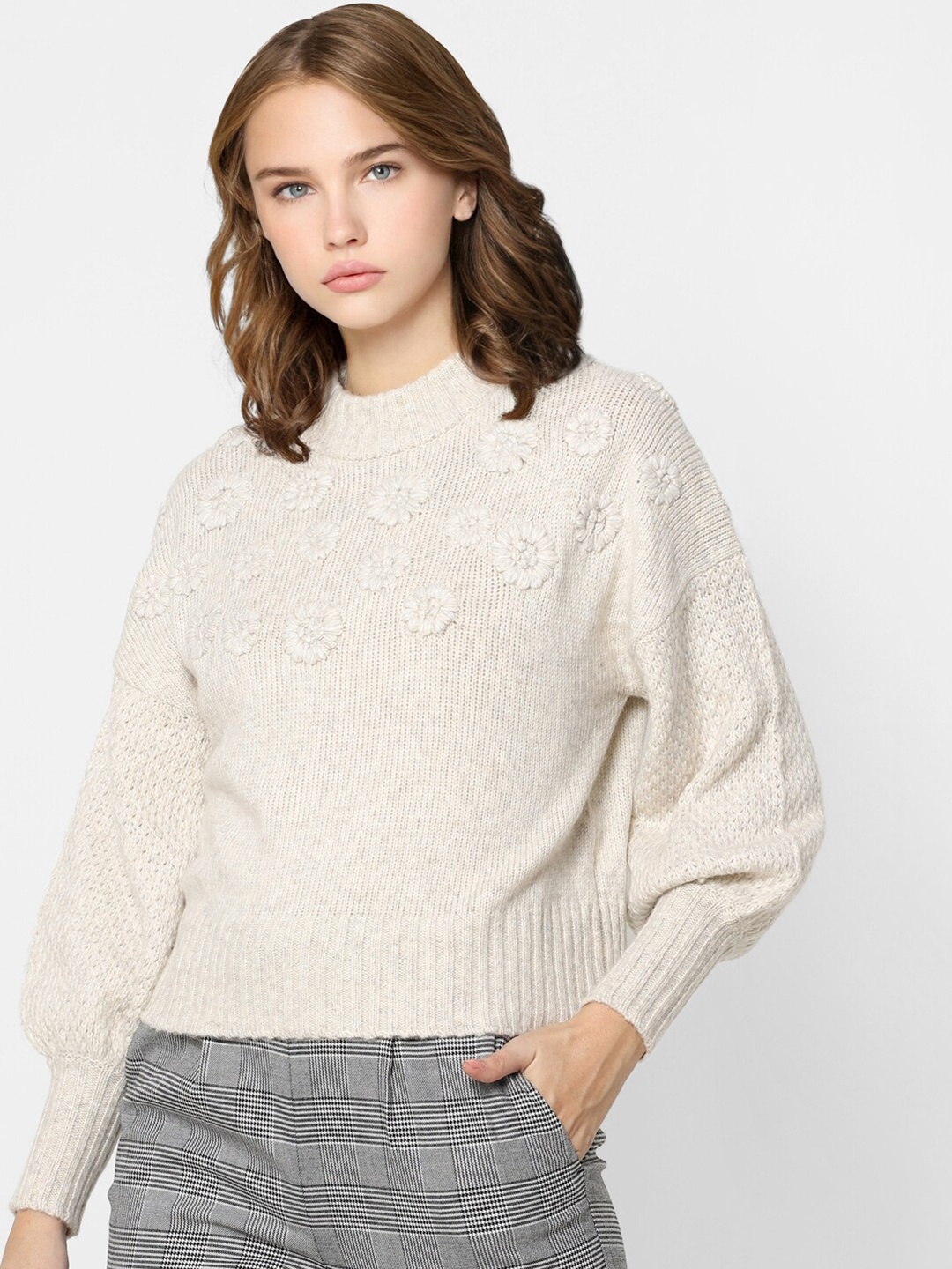 

ONLY Women Beige Floral Pullover
