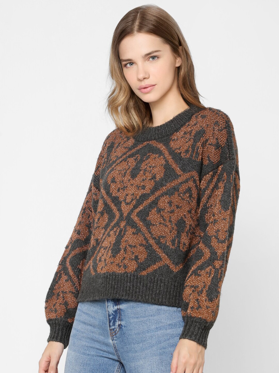 

ONLY Women Grey & Brown Pullover