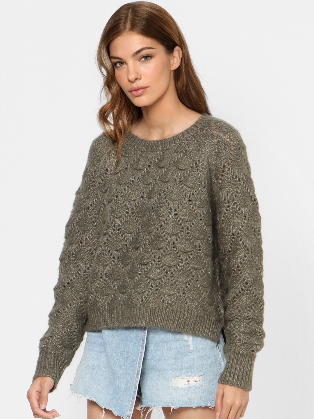 

ONLY Women Green Open Knit Pullover